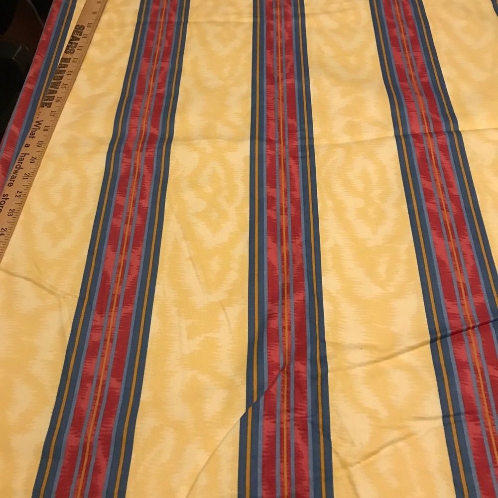 Waverly Maypole Stripe Screen Print Fabric Red Blue Yellow Ikat Damask 54x2 yrds